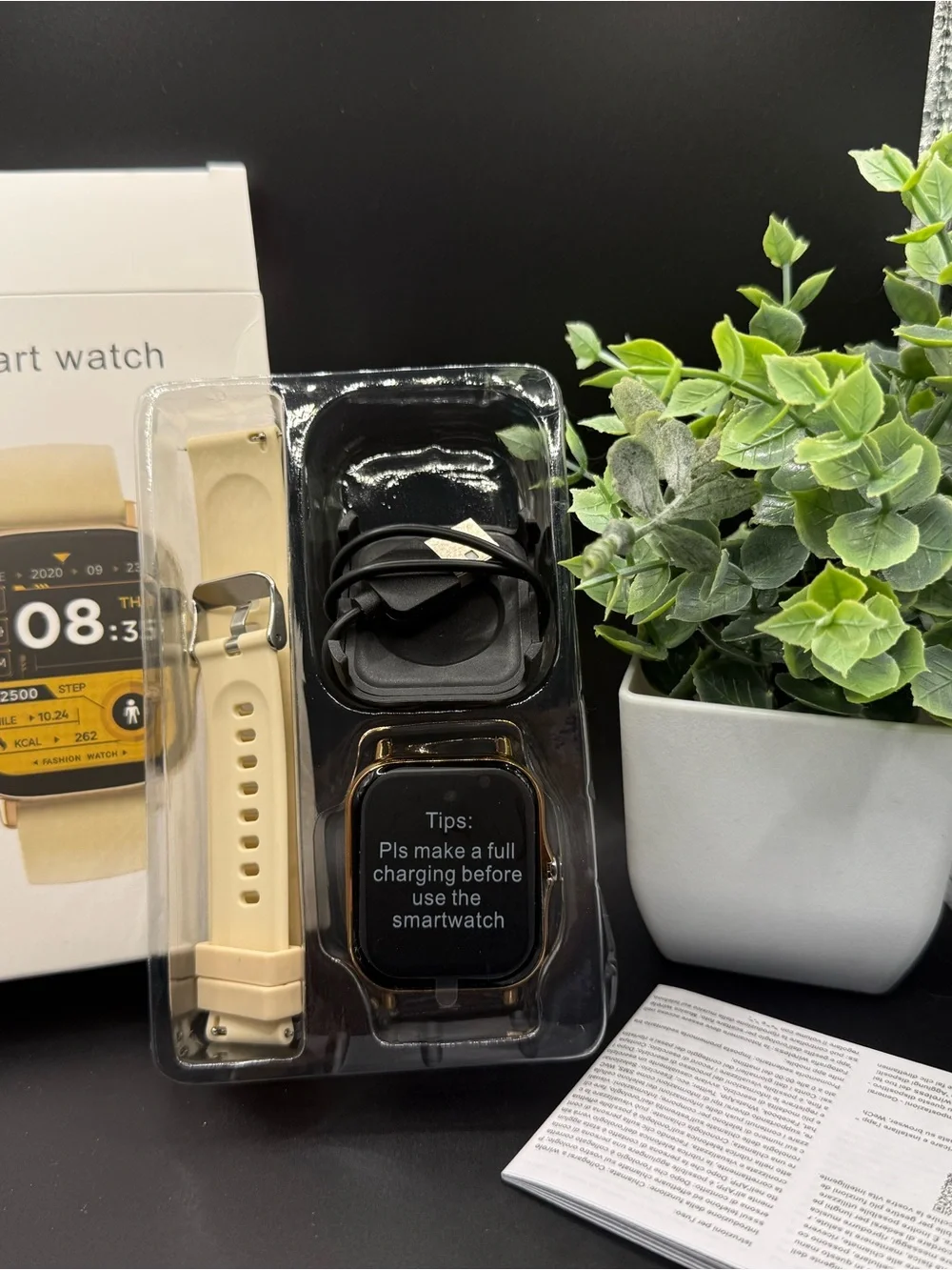 Rose gold Smartwatch with Beige Strap - Stylish Fitness Wearable